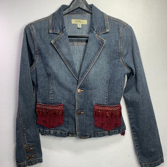 Elegant Boho Denim Jacket Embellished Lace Beaded Handcrafted Luxe Rockstar - Picture 3 of 11